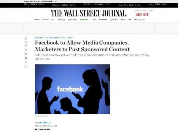 http://www.wsj.com/articles/facebook-to-allow-media-companies-marketers-to-post-sponsored-content-1460116801