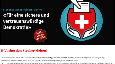 Screeshot der Website https://e-voting-moratorium.ch/ vom 25.1.2019 - 11:22