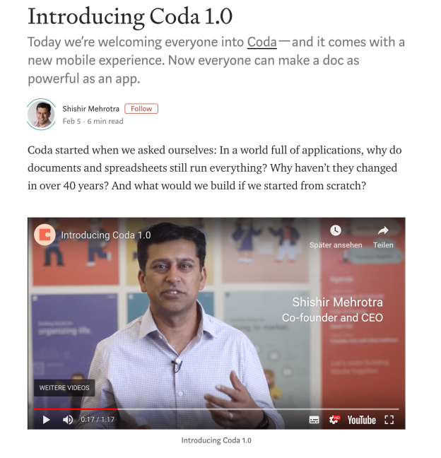 Coda – Baue Deine eigene Tabellen-App in einem Dokument.