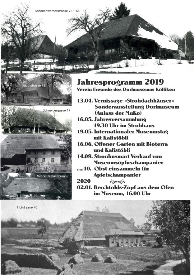 Jahresprogramm des Vereins Freunde des Dorfmuseums in Kölliken