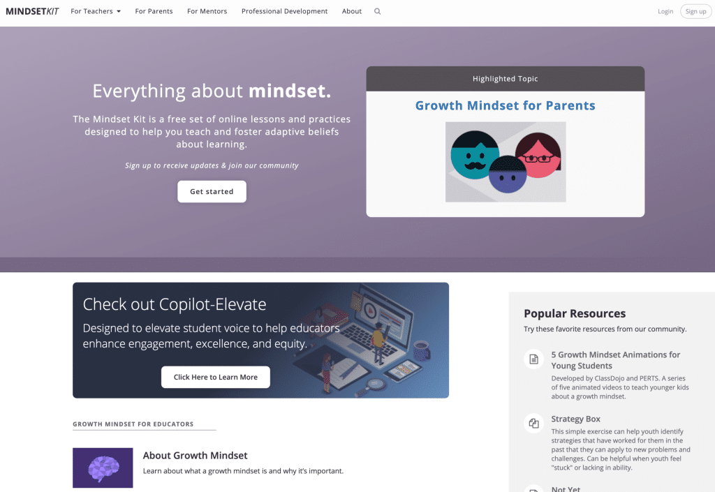 Screenshot der Startseite der Website MindsetKit, aufgezeichnet am 1. November 2020