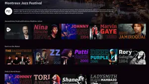 Screeshot Ausschnitt Play Suisse Jazz Festival Montreux Auswahl