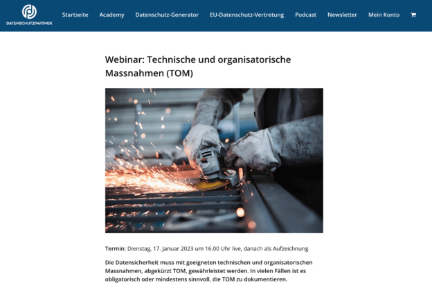 Webinar der Datenschutzpartner Academy zu den Technischen und organisatorischen Massnahmen TOM