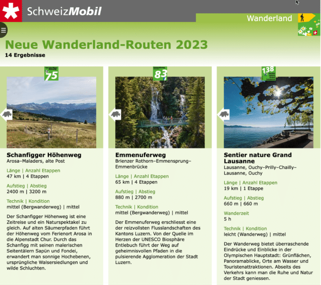 Neue Wander- und Velorouten von Schweiz Mobil