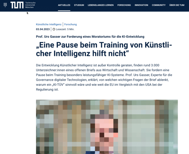 Die KI-Debatte: Prof. Urs Gasser zur Forderung eines Moratoriums für die KI-Entwicklung
