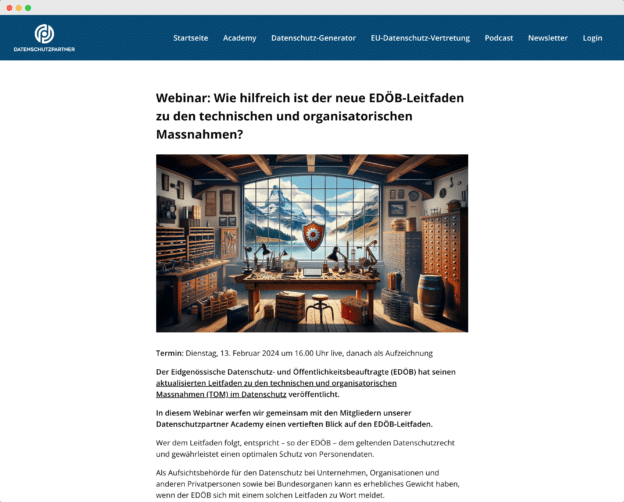 EDÖB Leitfaden zu den TOM – Webinar der Datenschutzpartner Academy