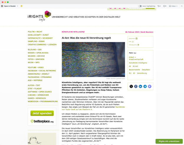 Wenn Unternehmen und die «Initiative Urheberrecht» den AI Act gut findet.