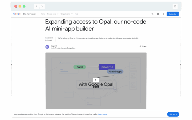 Google rollt Opal – seine No-Code-KI-Plattform – in 15 weiteren Ländern aus